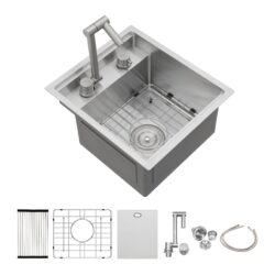 Undermount Bar Sink With Folding Faucet Single Bowl - Brushed Nickel