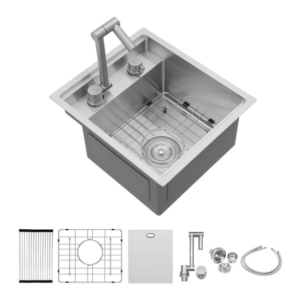 Undermount Bar Sink With Folding Faucet Single Bowl - Brushed Nickel
