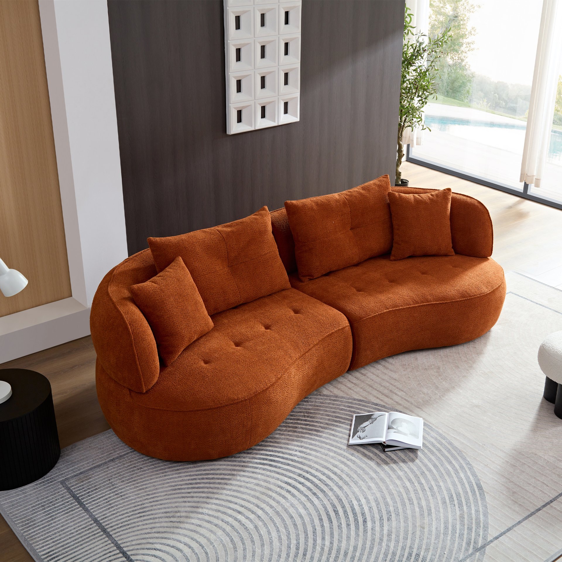 Modern Modular Sofa With Durable Fabric And Solid Wood Frame For 4 People - Orange - Image 4