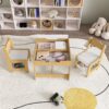 3 In 1 Kids Study Table & Chairs Set Multi Functional Activity Table With Detachable Blackboard Top - Natural Wood - Image 5