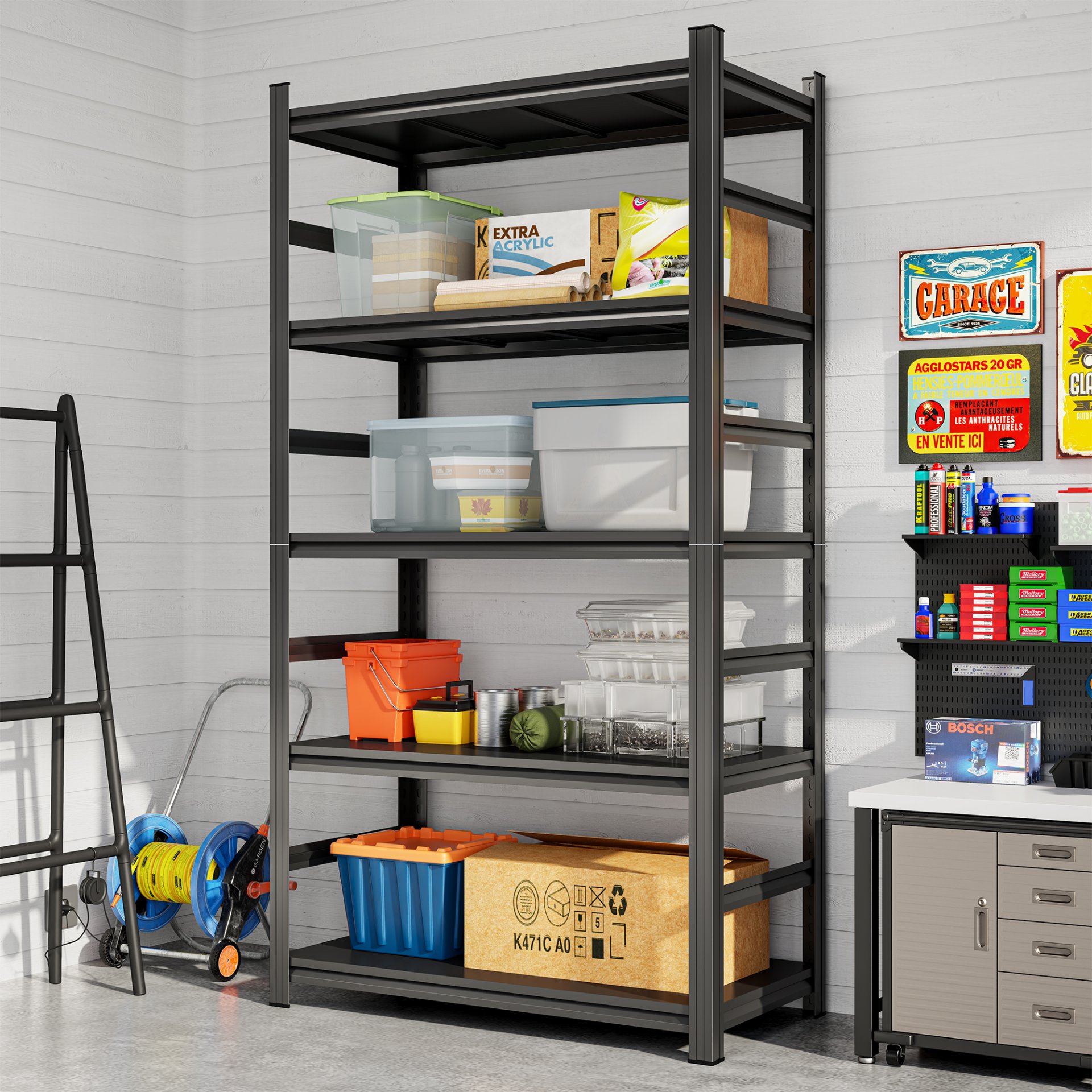 Heavy Duty Storage Rack, 5 Layer Adjustable Shelf, Suitable For Tool Rooms, Garages - Black - Image 2