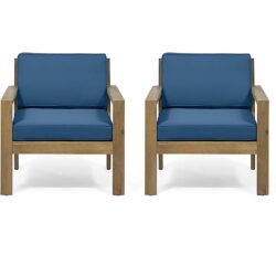 Antoine - Outdoor Club Chairs With Cushions, (Set of 2) - Brown / Teal