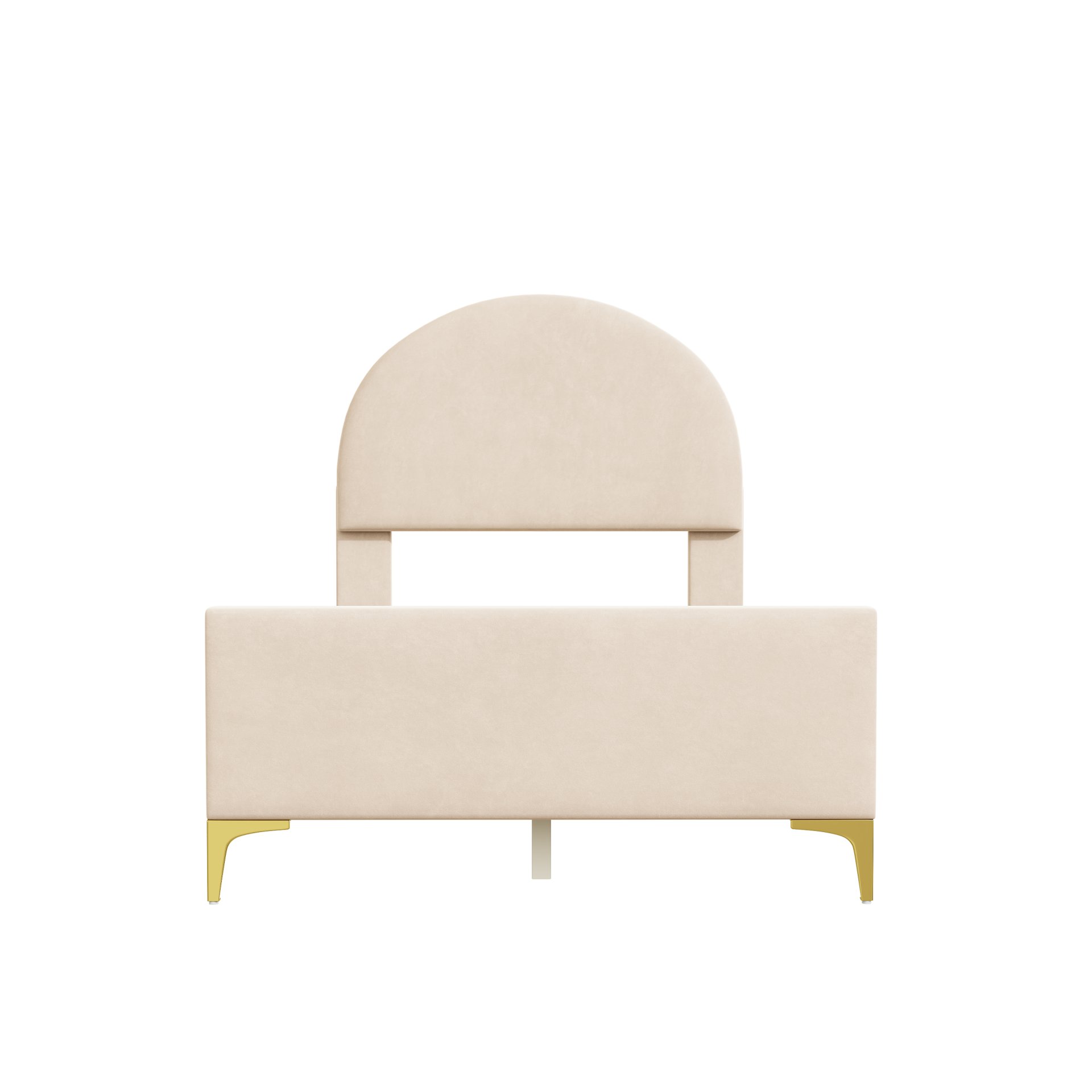 Twin Size Upholstered Platform Bed With Classic Semi-Circle Shaped Headboard And Mental Legs - Beige - Image 3