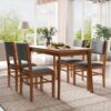 5 Pieces Rectangle Wooden Dining Table Set, Mid Century Modern Kitchen Table And 4 Upholstered Chairs For Home, Saving Space - Brown / Gray - Image 2