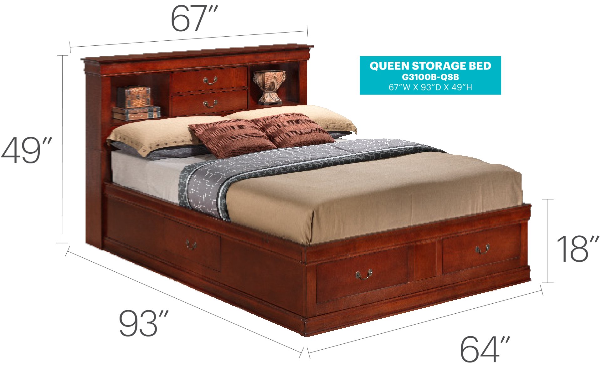 Louis Phillipe - Queen Charming Storage Bed - Cherry - Image 6
