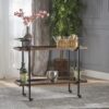 Modern Industrial Bar Cart With Shelving And Rolling Casters - Walnut - Image 6