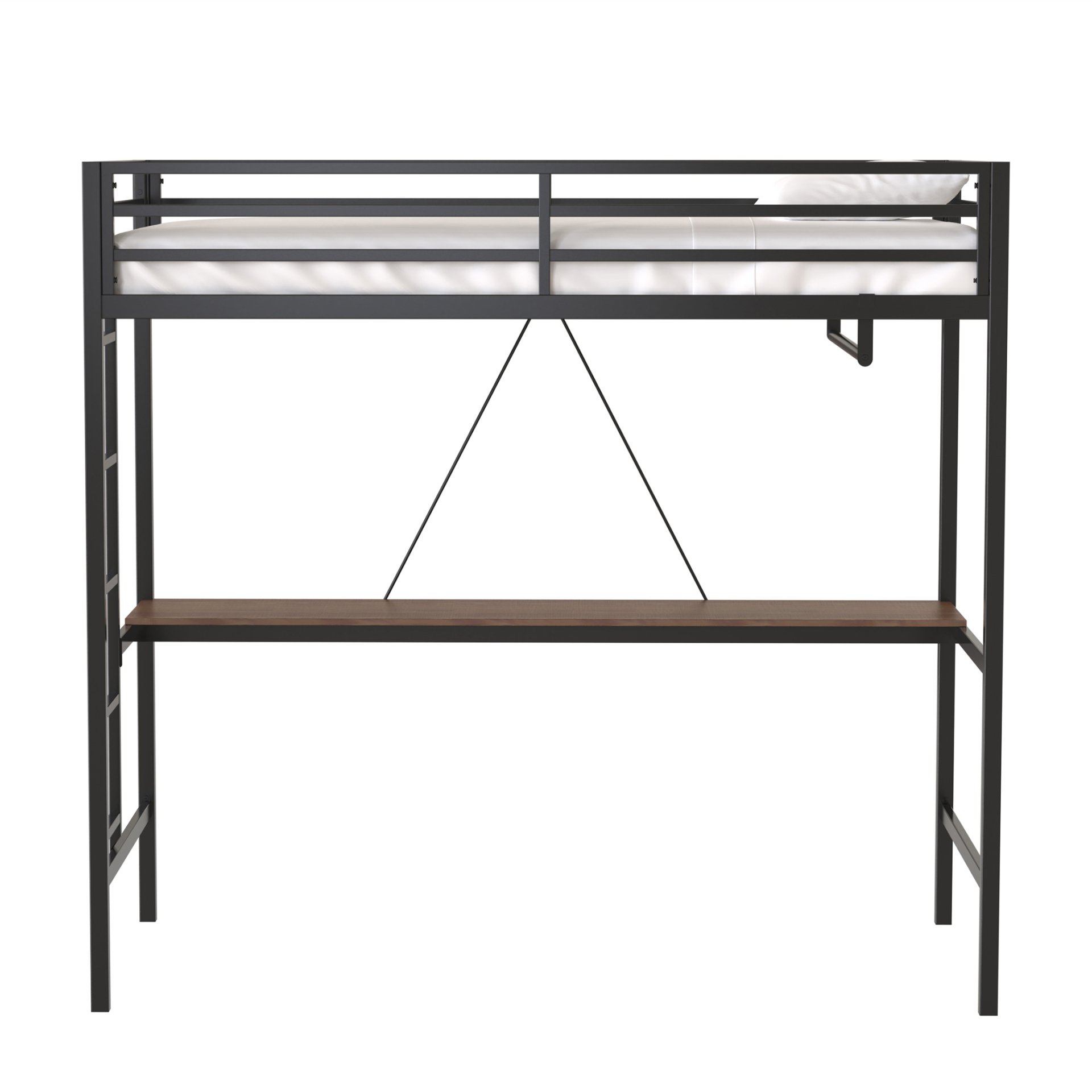 Adam - Twin Loft Bunk Bed With Cinnamon Wood Desk And Closet Rod - Black - Image 11