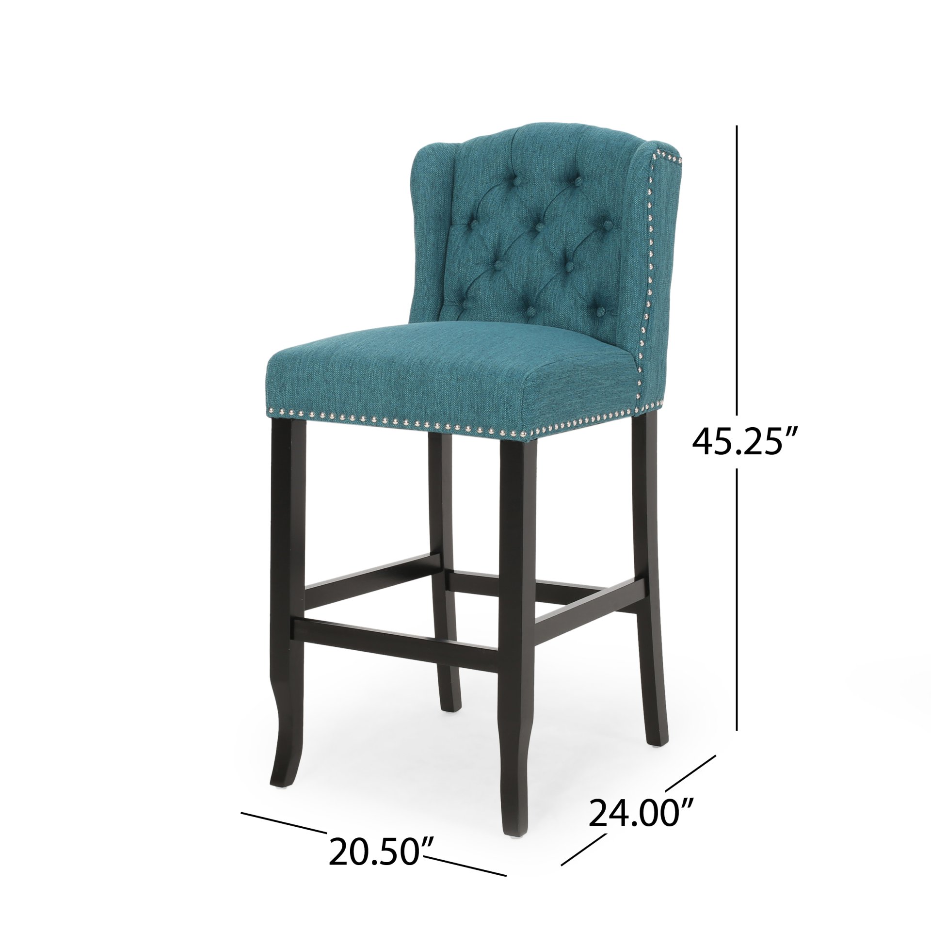 Vienna - Contemporary Fabric Tufted Wingback Counter Stools, (Set of 2) - Teal / Dark Brown - Image 3