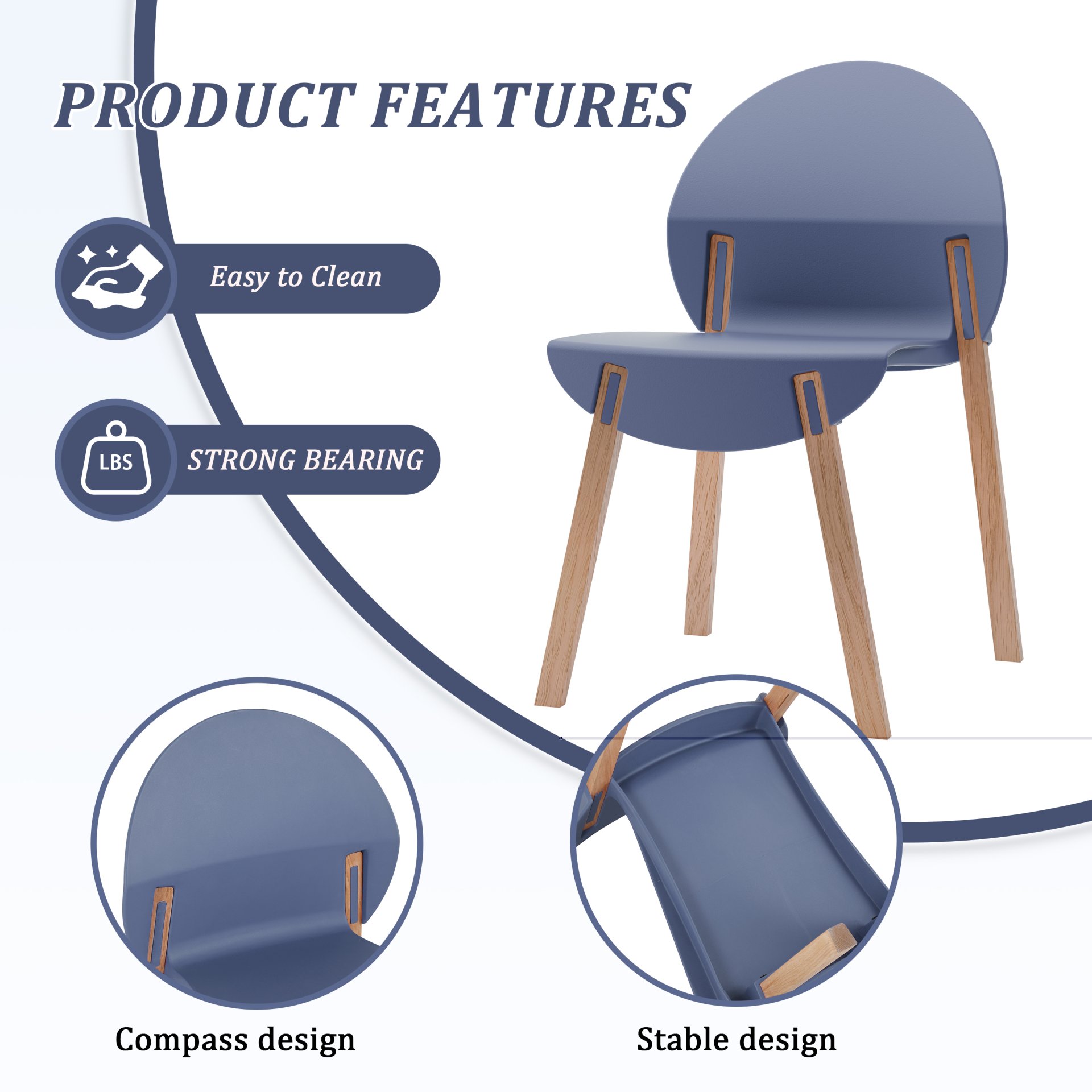 4 Piece Set Of Single Chairs With Table - Grey / Blue / White - Image 6