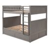 Full Over Full Bunk Bed With Twin Size Trundle, Guardrails - Brushed Gray - Image 21