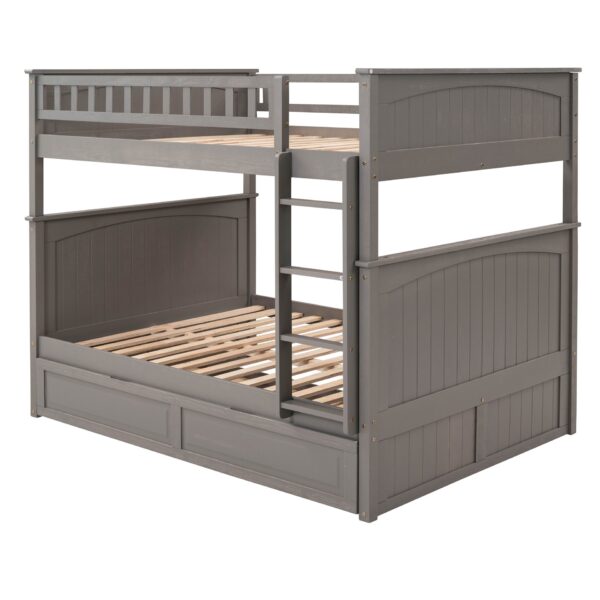 Full Over Full Bunk Bed With Twin Size Trundle, Guardrails - Brushed Gray