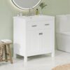 Bathroom Vanity With Ceramic Sink, Modern Single Bathroom Cabinet With 2 Doors And A Shelf, Soft Close Doors - White - Image 3