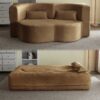 Floor Sofa With 2 Pillows, Convertible Plush Corduroy Foam Filled Sleeper Sofa Bed - Camel - Image 2