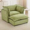 Modern Armchair Sofa Cozy Upholstered Sofa Chair With Movable Ottoman, Wide Seat - Green - Image 2