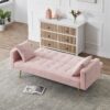 Teddy Fleece Sofa Bed With Throw Pillows And Metal Legs - Pink - Image 4