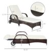 Outsunny - Wicker Outdoor Chaise Lounge, 5-Level Adjustable Backrest Pe Rattan Pool Lounge Chair With Wheels, Cushion & Headrest - Brown / Cream White - Image 3