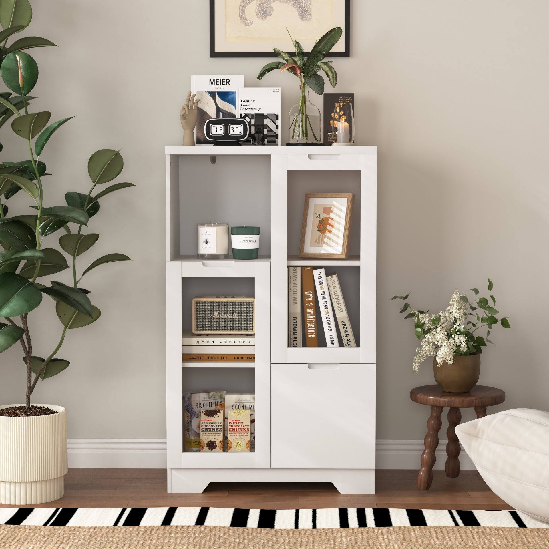Modern Painted Cabinet With Glass Doors And Drawer - White - Image 2