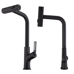 Modern Kitchen Waterfall Faucet With Pull Down Sprayer, Single Handle, 360 Degree Rotating - Matte Black
