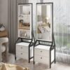 Modern Design Rotating Floor Standing Mirror Closet & Spacious Storage Area - White - Image 9