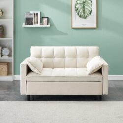 Modern Velvet Sofa, Sofa Pull-Out Bed, Small Love Seat Casual Sofa With Back, With Pillow, Pockets, Living Room Furniture, 3 In 1 Convertible Sleep Sofa Bed - Beige