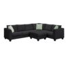 Sectional Sofa Couches Living Room Sets, 7 Seats Modular Sectional Sofa With Ottoman, L Shape Fabric Sofa Corner Couch Set With 3 Pillows - Black - Image 4