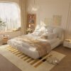 King Size Luxury Upholstered Platform Bed With Oversized Padded Backrest And Solid Wood Frame, Suitable For Multiple Heights Of Mattresses - Beige - Image 3