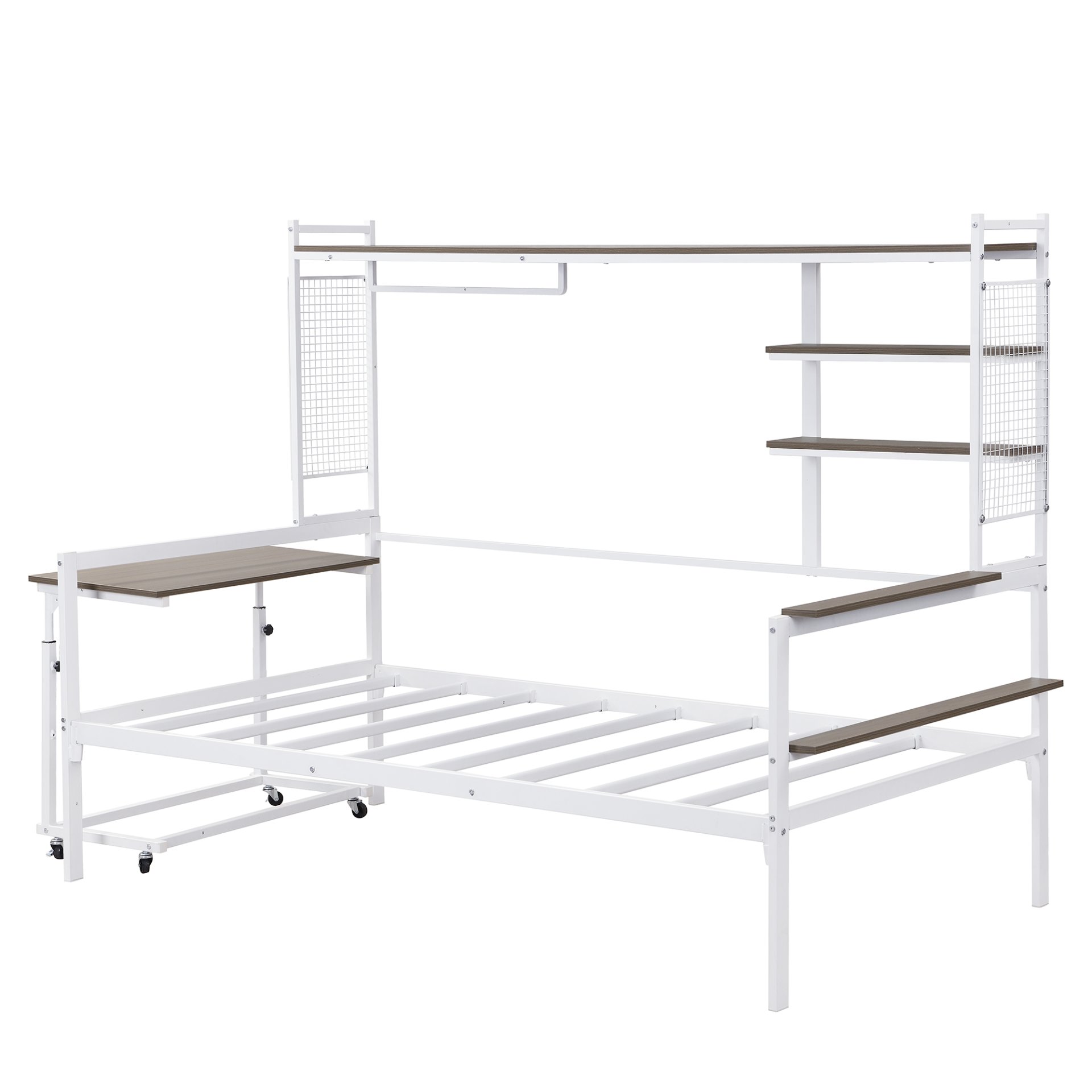 Twin Size Daybed With Movable Desk, Grid, Shelves And Clothes Hanger - White - Image 9