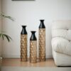 Floor Metal Vases (Set of 3) Gorgeous Home Decoration Large Glazed Metal Vases - Black / Gold - Image 8