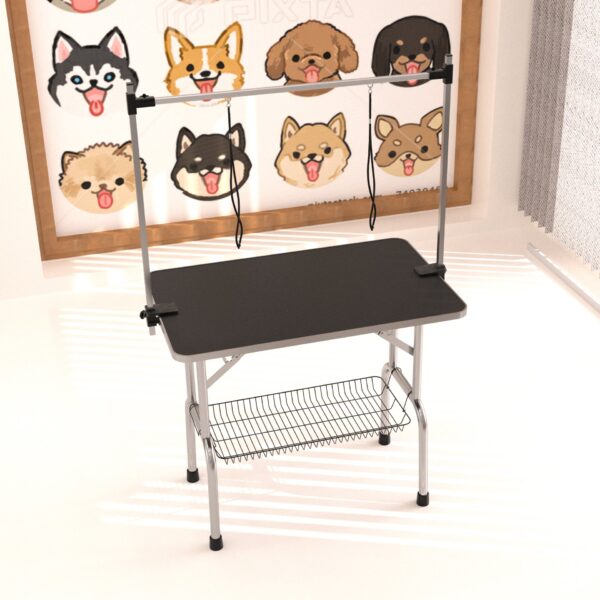 Large Grooming Table For Pet Dog And Cat With Adjustable Arm And Clamps Large Heavy Duty Animal Grooming Table - Black