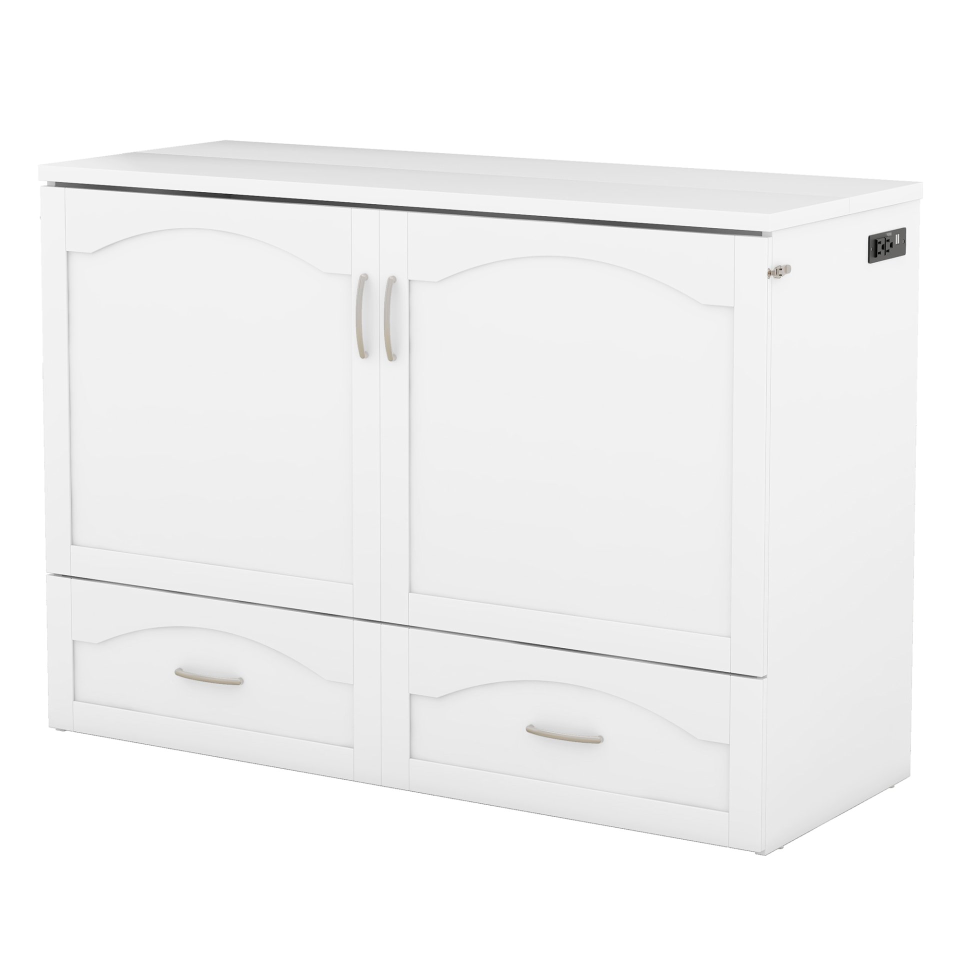 Full Size Murphy Wall Bed With Drawer And A Set Of Sockets & USB Ports, Pulley Structure Design - White - Image 8