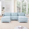 Elegant 3 Seater Sofa With Ottomans And Lumbar Pillow High Resilience Sponge Wooden Base - Sky Blue - Image 19