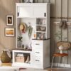 Modern Entryway Bench With Coat Rack, 3 Shelves And Drawers, 3 Sturdy Hooks, Wide Hall Tree With Storage Bench For Hallway - White - Image 5