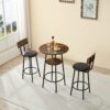 3 Piece Round Dining Table, Two-Level Small Dining Table With Storage, Bar Table, Two Upholstered Bar Chairs With Backrest - Antique Brown / Black - Image 2