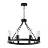6 Light (No Bulbs) Wagon Wheel Chandelier Farmhouse Modern Small Round Chandelier For Living Room Kitchen Island Foyer Hallway Entryway Bedroom Dining Room Light Fixture Ceiling Hanging - Matte Black - Image 19