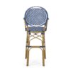 Outdoor Wicker And Aluminum French Barstools Set With Bamboo Print - Navy Blue - Image 12