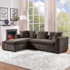 Elegant L Shaped Sectional Sofa With Chenille Upholstery And Wooden Storage Compartment - Brown - Image 6