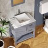 30" Gray Bathroom Vanity And Sink Combo Marble Pattern Top With Mirror Faucet & Drain - Gray - Image 4