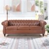 Rolled Arm Chesterfield Three Seater Sofa - Brown - Image 4
