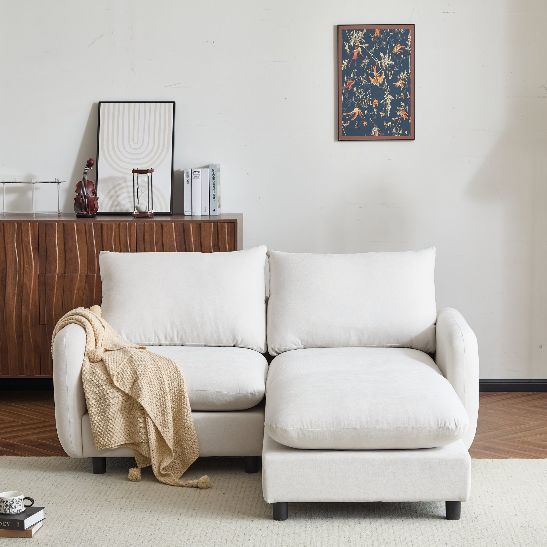 3 Piece L Shaped Modular Free Combination Sectional Sofa Couch With Ottoman - White - Image 2