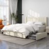 Anna - Queen Patented 2 Drawer Storage Bed, Upholstered Wingback - Ivory Velvet - Image 16