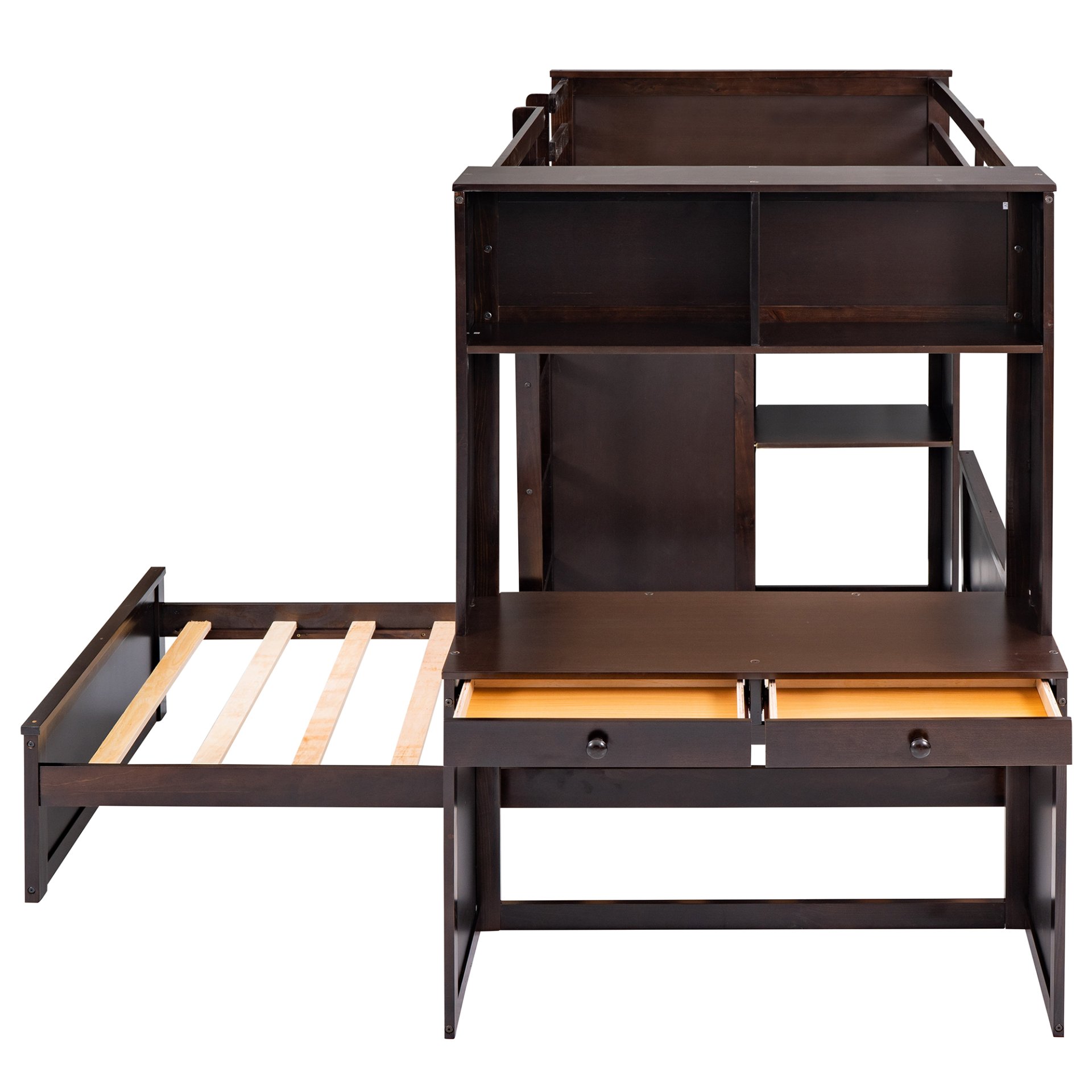 Twin Size Loft Bed With A Stand Alone Bed, Shelves, Desk, And Wardrobe - Espresso - Image 5