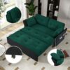 Modern Convertible Sleeper Sofa Bed With Pull Out Queen Design, Side Storage & Thick Cushions Chenille Loveseat For Living Room Or Bedroom 3 In 1 Function - Green - Image 8