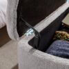 Storage Ottoman Bench For End Of Bed Gold Legs, Modern Gray Faux Fur Entryway Bench Upholstered Padded With Storage For Living Room Bedroom - Gray - Image 8