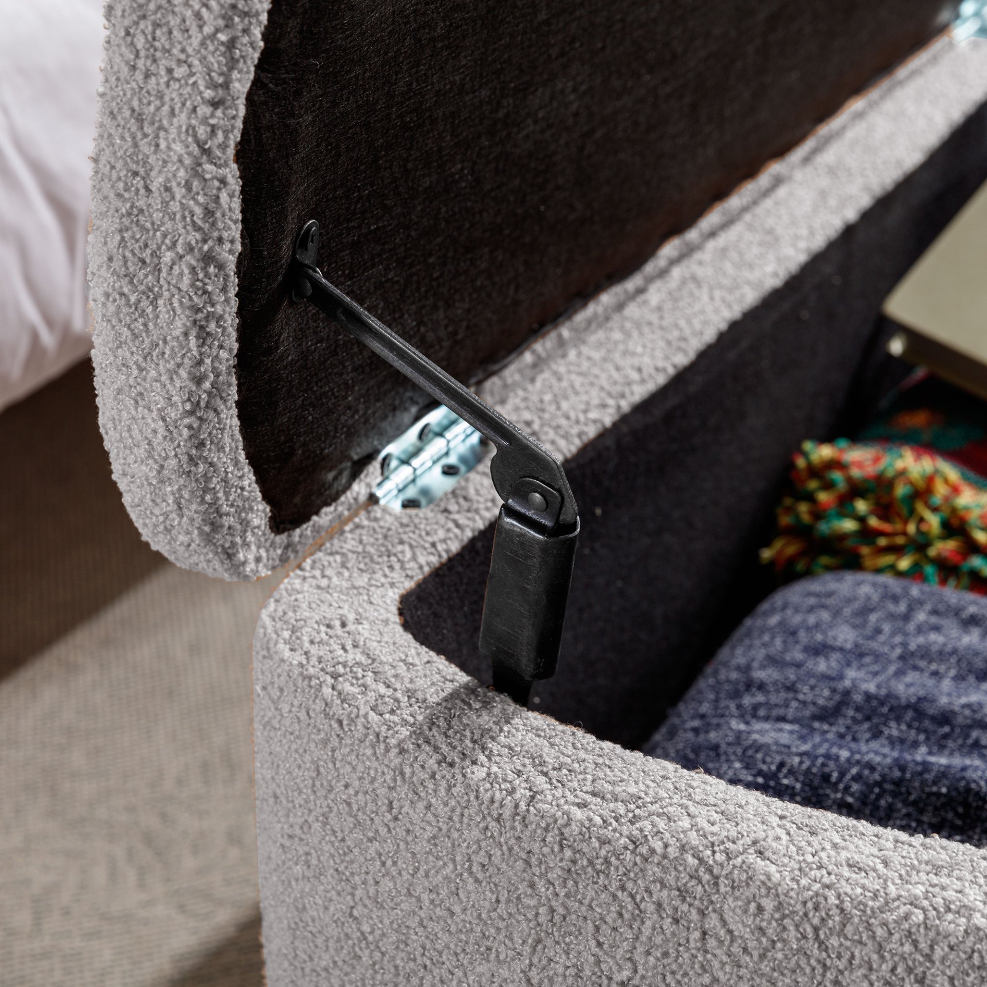 Storage Ottoman Bench For End Of Bed Gold Legs, Modern Gray Faux Fur Entryway Bench Upholstered Padded With Storage For Living Room Bedroom - Gray - Image 8