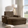 Oversized Chaise Lounge Indoor Rabbit Fur Sofa Bed With Storage Ottoman And Armrests Cup Holders With Deep Seat - Brown - Image 17