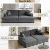 Oversized Loveseat Chaise Lounge Sectional Sofa Bed Corduroy Sleeper Sofa With 2 USB Ports, 2 Cup Holders And 2 Throw Pillows For Living Room And Bedroom - Dark Gray - Image 5