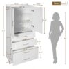 Bathroom Cabinet With 3 Drawers, Adjustable Shelf, Panels, Steel Handles, Soft Close Doors - White - Image 3