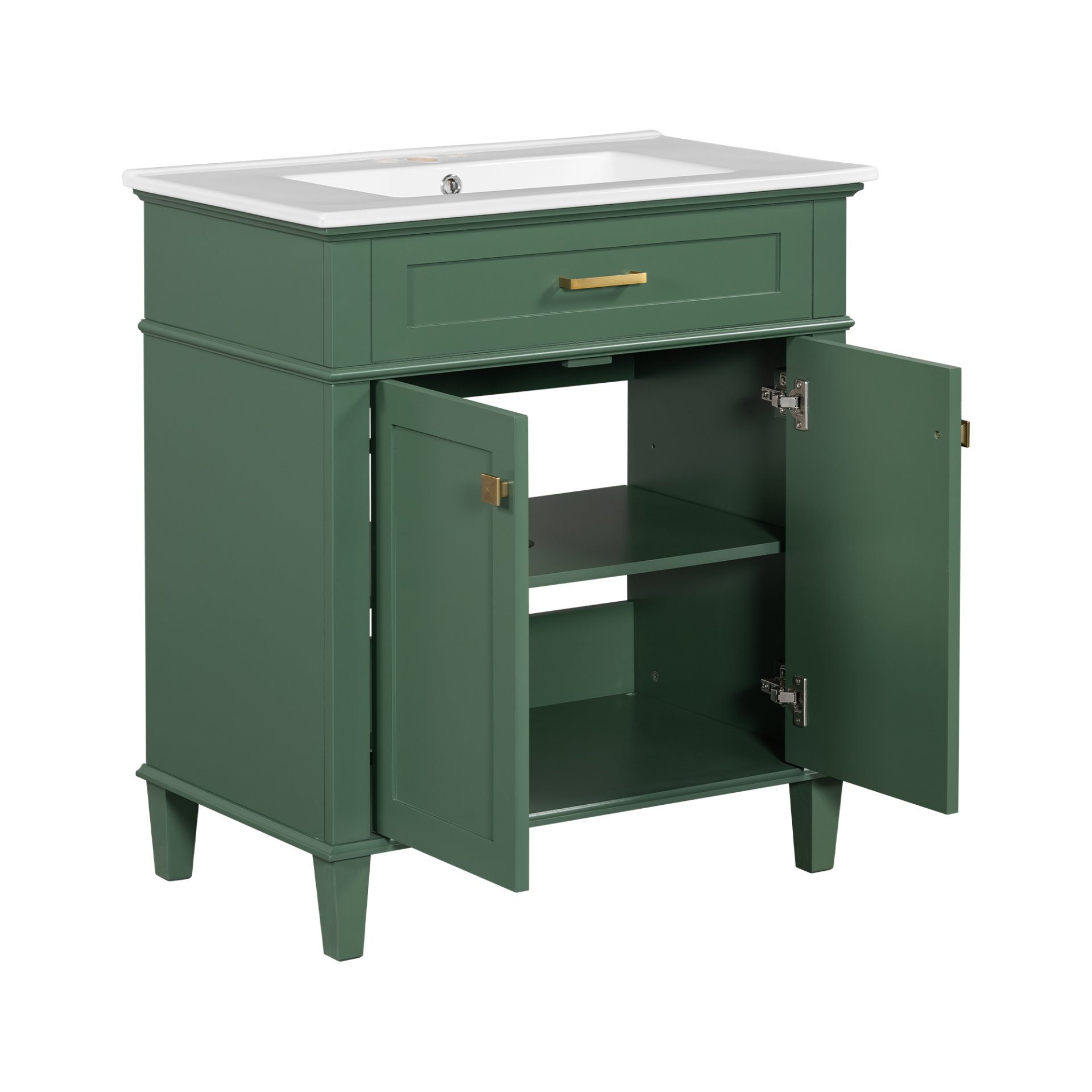 Bathroom Vanity With Ceramic Basin, Soft Close Door And Adjustable Shelves - Green - Image 15