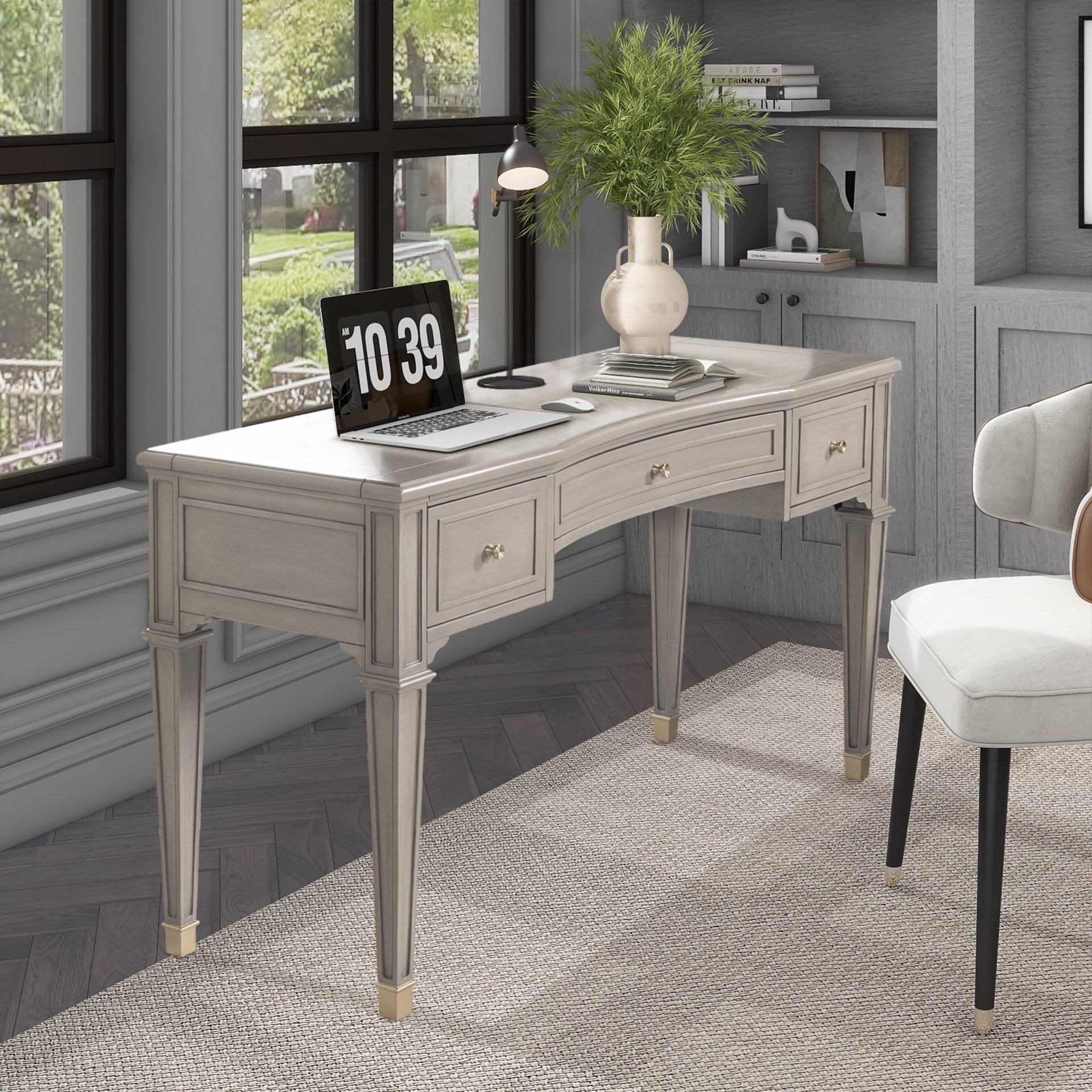 Dauphin - 3 Drawer Executive Desk - Gray Cashmere - Image 3