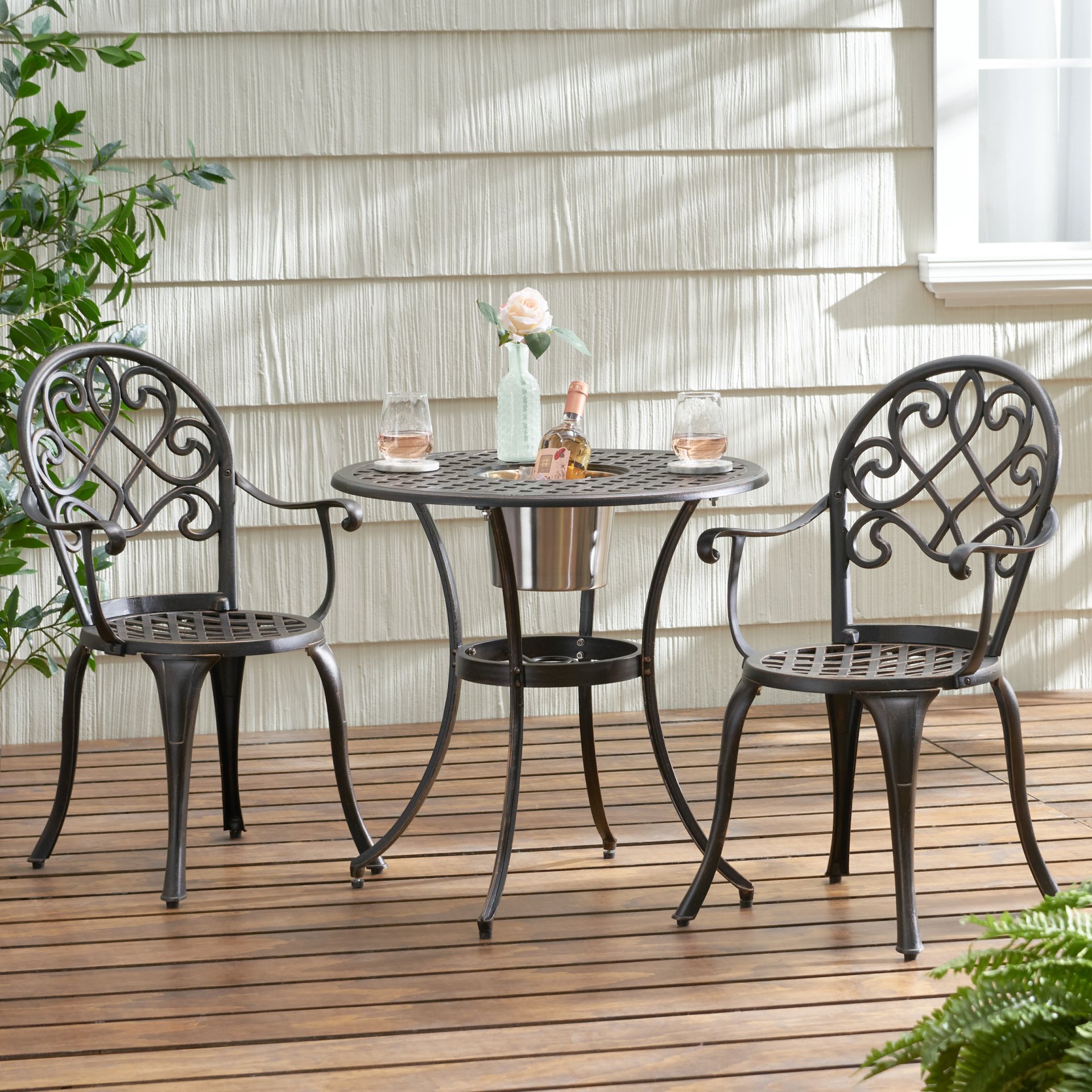 3 Piece Outdoor Aluminium Cast Bistro Set With Ice Bucket - Copper - Image 4